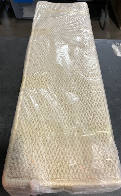 Photo 1 of Bullnose Carpet Stair Treads, Non Slip Stair Treads for Wooden Steps Indoor, Stair Runner, Soft Stair Rugs for Pets, Edging Stair Protectors, Washable, 29.5"x9.5"x1.5" 14pcs, Cream
