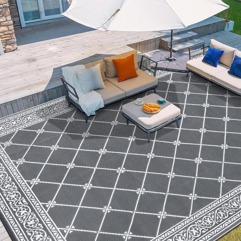 Photo 1 of HiiARug Outdoor Rugs 8'x10' for Patios Waterproof RV Mats Camping Rug Outdoor Area Rug Lightweight Portable Outdoor Plastic Straw Rug for Patio, RV, Camping, Balcony, Beach