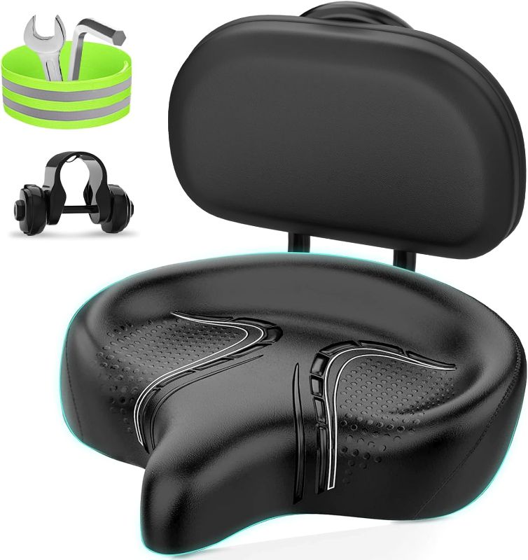 Photo 1 of BLUEWIND Oversized Bike Seat, Wide Bicycle Saddle Novel Backrest Design for Electric Bike, Universal Fit Exercise Bike or Road Stationary Bike Seat Cushion for Men & Women