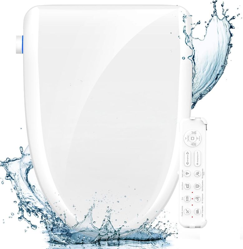 Photo 1 of FVZ Bidet Toilet Seat Elongated Smart Heated Toilet Seat with Warm Water & Dryer, Feminine & Child Wash, Self-Clean Stainless Steel Nozzle, Adjustable Water Pressure, Slow Close Lid
