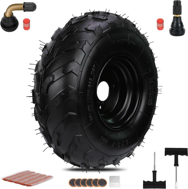 Photo 1 of 16x8-7 ATV Tire with Rim Replacement for Taotao Coolster 110cc 125cc 150cc UTV Quad 4 Wheeler, 16x8-7 Go Kart Wheel Tire for Kazuma Roketa TrailMaster Massimo Go Cart Lawn Mower (3 Holes)
