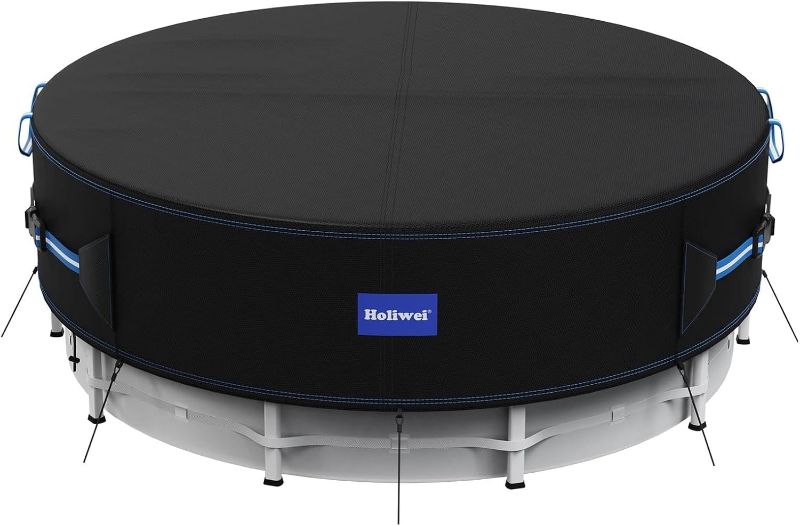 Photo 1 of 24 Ft Round Pool Cover with Reflective Strips, 420D Swimming Pool Cover for Above Ground Pools, Solar Cover with Drawstring and Ground Nails for Dustproof, UV Protected
