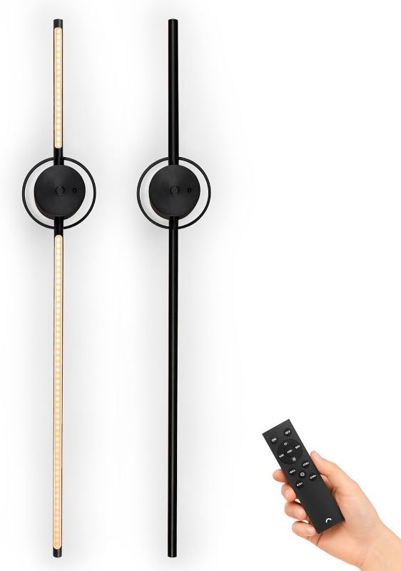Photo 1 of Battery Operated Wall Sconces - Set of Two, 31" in Matte Black - 6000?mAh Rechargeable Wall Sconce, 3 Color Temperatures, 350° Rotating, & Dimmable - Wireless LED Lights with Remote Control & Timer
