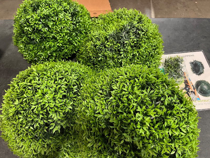 Photo 1 of Goplus 4 PCS 20 Inch Artificial Plant Topiary Ball, Round Faux Boxwood Balls Outdoor with Sun-Protective PE Leaves, Fake Plant Sphere for Front Door, Porch, Backyard, Balcony, Home Décor