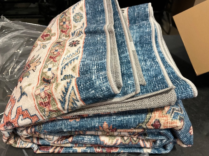 Photo 1 of 7x9 Area Rug for Living Room Non Slip Low Pile,Washable Vintage Persian 9x7 Area Rugs in Teal Blue for Bedroom Indoor,7 Foot by 9 Foot Dining Room Carpet,7'x9'Ft Home Office Desk Mat Under Table
