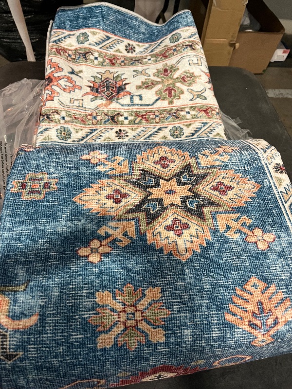 Photo 1 of 7x9 Area Rug for Living Room Non Slip Low Pile,Washable Vintage Persian 9x7 Area Rugs in Teal Blue for Bedroom Indoor,7 Foot by 9 Foot Dining Room Carpet,7'x9'Ft Home Office Desk Mat Under Table
