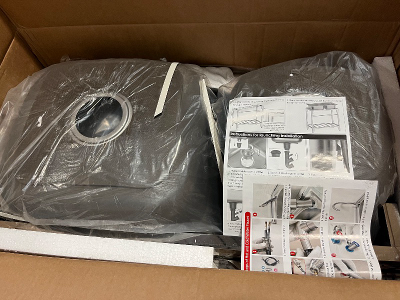 Photo 1 of Commercial Stainless Steel Double Bowl Kitchen Sink, 31.5" x 16.9" x 29.5" Outdoor Utility Sink with Hot and Cold Faucet, Free Standing Restaurant Sink for Restaurant, Kitchen, Laundry, Garage, Cafe