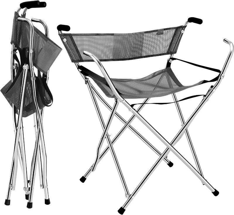 Photo 1 of Freshore® Canes and Walking Sticks Seat Collapsible 300lbs - Sport Folding Chair Seat Cane 4 Stool Walker for Camping (Heavy Duty Aluminum Alloy 1kg -2.2lb Weight XL Size Grey)

