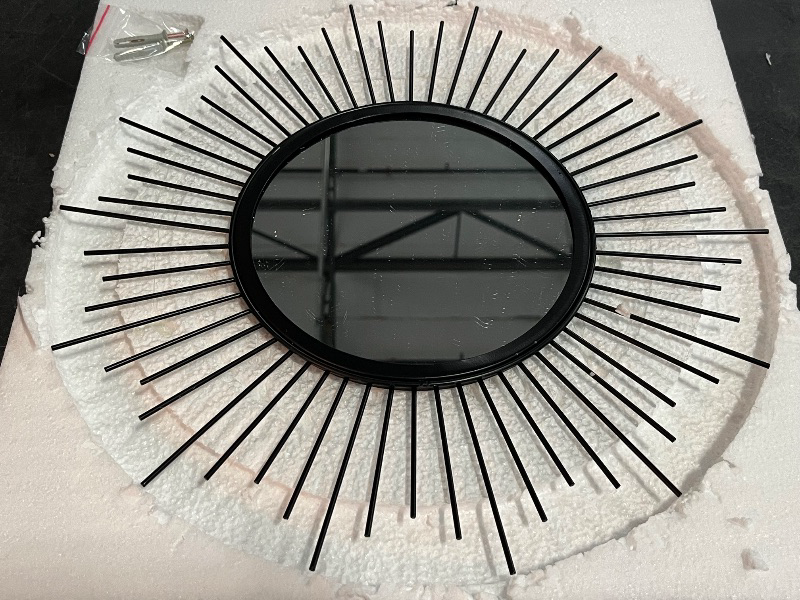 Photo 1 of Black Sunburst Spoked Mirrors for Wall Boho Home Round Wall Art Mirror Classic Metal Modern Hanging Mirror Living Room Hallway Bathroom Bedroom Office Vanity Entryway 16"