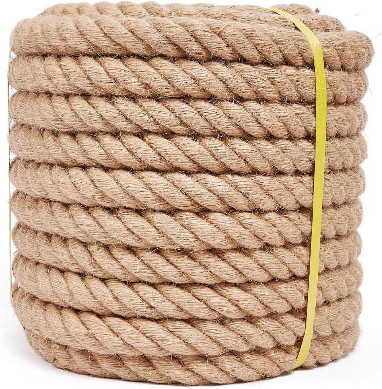 Photo 1 of Jute Rope 1-1/2 Inch 50 Feet, Heavy Duty Rope Thick Twisted, Natural Hemp Rope for Crafts, Gardening, Bundling, Climbing, Hammock, Nautical, Tug of War, Railings, Home Decorating
