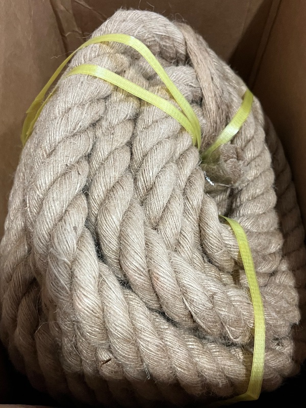 Photo 1 of Jute Rope 1-1/2 Inch 50 Feet, Heavy Duty Rope Thick Twisted, Natural Hemp Rope for Crafts, Gardening, Bundling, Climbing, Hammock, Nautical, Tug of War, Railings, Home Decorating

