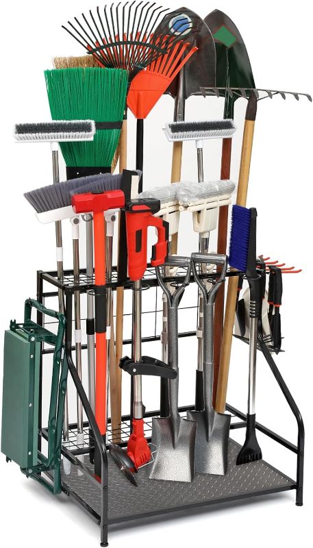 Photo 1 of Garden Tool Organizer for Garage, Garden Tool Rack, Up to 58 Long Handled Tools, Yard Tool Holder for Garage, Shed, Outdoor, Tool Stand, Black (Garden Tool Rack)