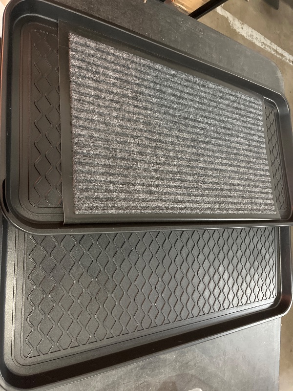 Photo 1 of 2 Pack Multi-Purpose 30x15 Tray with a Bonus Doormat for Boots, Shoes, Plants, Pet Food, Pet Cage, Litter Box. Decorative Large Boot Tray with Lip/Sides for Indoor/Outdoor Entryway