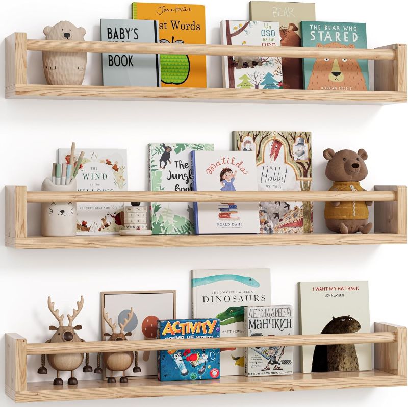 Photo 1 of G&W Gruwald Nursery Book Shelves, Set of 3, Wall Bookshelf, Book Shelf for Kids Rooms, Wall Book Shelves for Bedroom Kids, Floating Shelf, Nursery Decor(Wood, 23 Inches)
