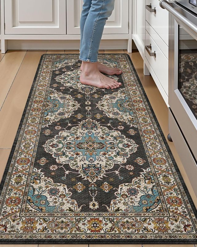 Photo 1 of LUMI Kitchen Mat Anti Fatigue Cushioned, Memory Foam Padded Standing Rug Washable, Non Slip Comfort Floor Runner for Home, Sink, Laundry, Office, 24"x59", Black