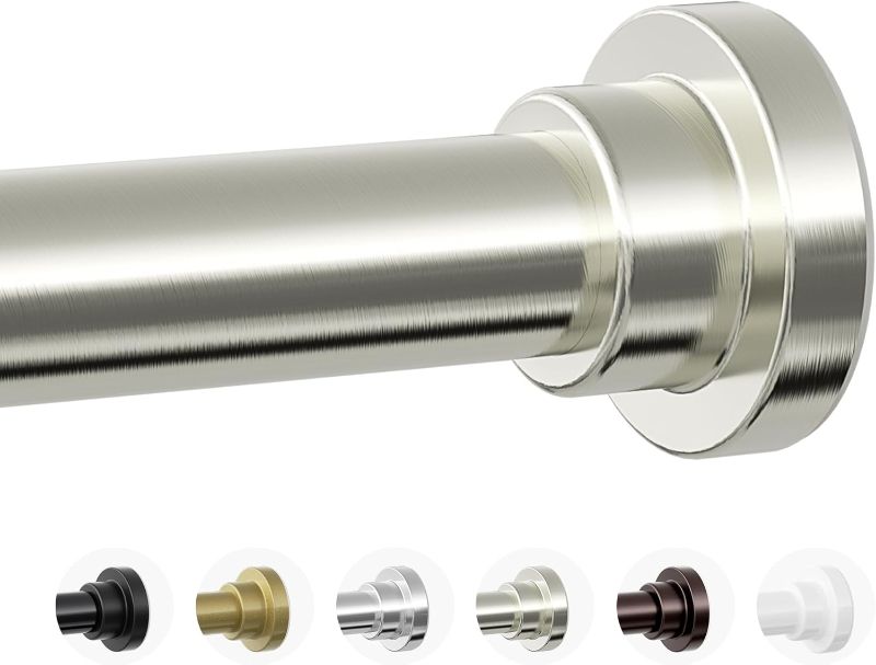 Photo 1 of Shower Curtain Rod, 1" Diameter Heavy Duty Tension Shower Rod, Non Slip Adjustable 28-74 inch No Drill Shower Curtain Rods Spring Tension For Bathroom, Shower Stall, No Rust, Brushed Nickel