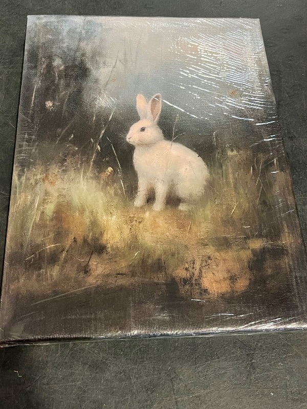 Photo 1 of HDXUFJQ Bunny Canvas Wall Art Vintage Woodland Animal Wall Decor Retro style Rabbit Print Painting Classic Home Decor for Bedroom Living room bathroom children's room Ready to Hang(12x16 inch)
