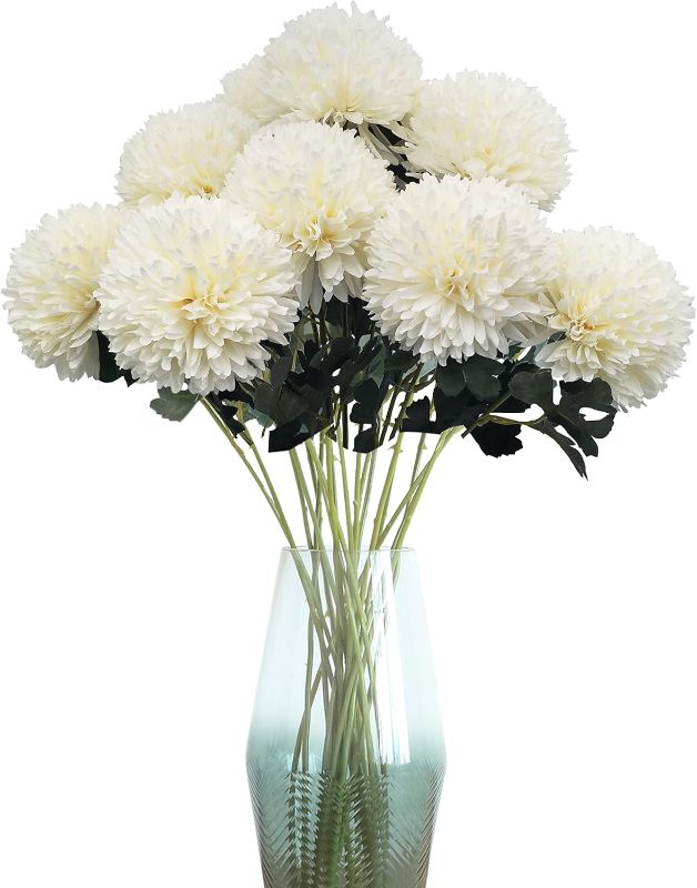 Photo 1 of Artificial Flower 8pcs 22'' Long Stem Silk Pompon Flower Pom-Poms Hydrange Dahlia Daisy Dandelion for Wedding Bridal Bouquet Bridesmaid Home Décor Baby Shower Centerpiece(Creamy White)
