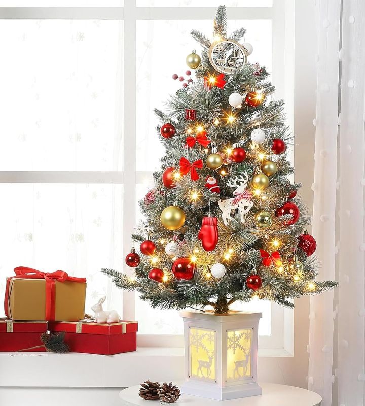 Photo 1 of Garvee 3 ft Pre-Lit Christmas Tree, Artificial Christmas Trees with Base, Xmas Trees with 78 LED Lights, Battery Operated and Timer, Christmas Decoration (Elk Light Box, 8 Modes, 1PCS)
