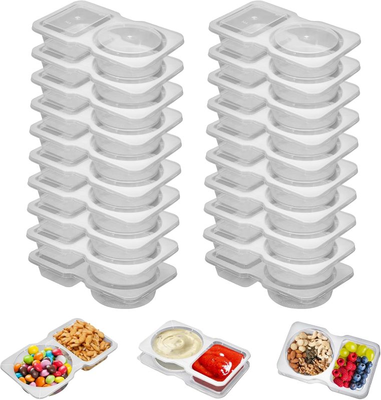Photo 1 of 20 Set Reusable Snack Containers, 2-Compartment Dipping Containers with Lid for Refrigeration, Portion Control, Outdoor Takeaway Sauce Dip Case
