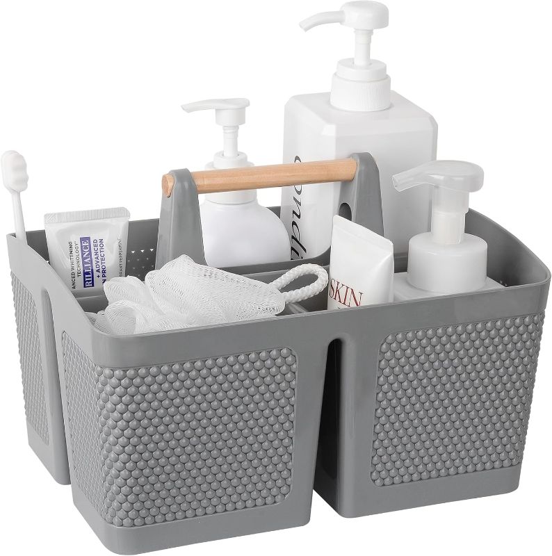 Photo 1 of Portable Shower Caddy Basket Plastic Cleaning Caddy Organizer Storage Tote with Handle for Bathroom, College, Dorm Room Essentials, Gray