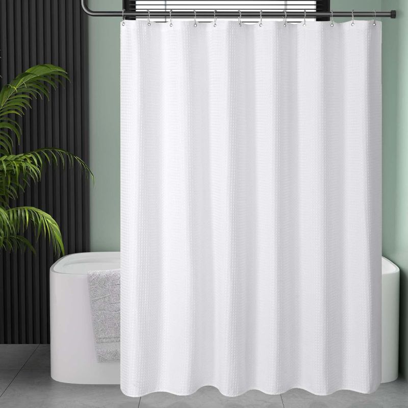 Photo 1 of AmazerBath Extra Long Shower Curtain 96 Inches Long, Waffle Shower Curtain White Extra Long, Fabric Shower Curtains for Bathroom, Heavy Duty 240G Waffle Textured, 72x96 Inches