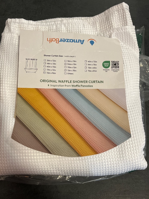 Photo 1 of AmazerBath Extra Long Shower Curtain 96 Inches Long, Waffle Shower Curtain White Extra Long, Fabric Shower Curtains for Bathroom, Heavy Duty 240G Waffle Textured, 72x96 Inches