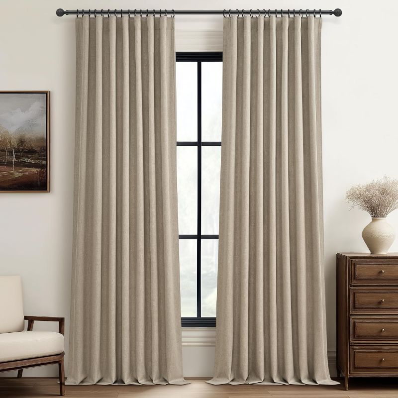 Photo 1 of *Missing Hooks and Rings**
Black Out 96 Inch Long Boho Curtains 2 Panel Set, Farmhouse Curtains for Living Room Darkening/Thermal/Noise Reduction Textured Flax Linen Drape 8ft Hook&Ring Included GreyBeige 50"x96"

