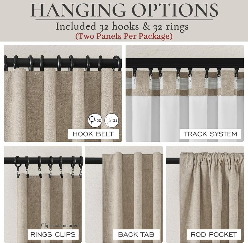 Photo 1 of *Missing Hooks and Rings**
Black Out 96 Inch Long Boho Curtains 2 Panel Set, Farmhouse Curtains for Living Room Darkening/Thermal/Noise Reduction Textured Flax Linen Drape 8ft Hook&Ring Included GreyBeige 50"x96"

