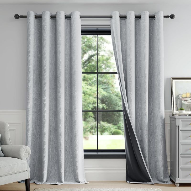 Photo 1 of FMFUNCTEX 100% Light Grey Blackout Curtains for Living Room, Curtains 108 Inches Long Weave Textured Thermal Insulated Curtains for Bedroom, Black Out Drapery Grommet Room Darkening 2 Panels