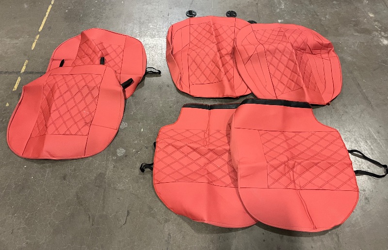 Photo 1 of Premium Leather Car Seat Covers Full Set,Universal Fit for Cars,Trucks&SUVs,Waterproof Car Seat Cushion,Full Coverage Car Seat Protector with 5 Seats,Wine Red