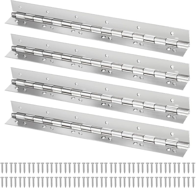 Photo 1 of 4 Pack 14 x 2 Inch Piano Hinges, 304 Stainless Steel Continuous Hinge, Polished Heavy Cabinet Door Deck Hinge with Screws for Boats, Cabinets, Storage Boxes, Silver