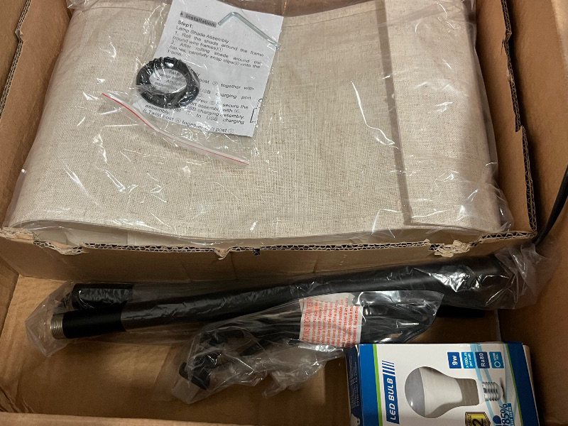 Photo 1 of DLLT Living Room LED Floor Lamp- Standing Accent Light with USB Charging Port, Energy Saving, Tall Pole Lighting with Beside Table, Mid Century Contemporary Rooms Lamps, E26 Warm Lights,Fabric Shade
