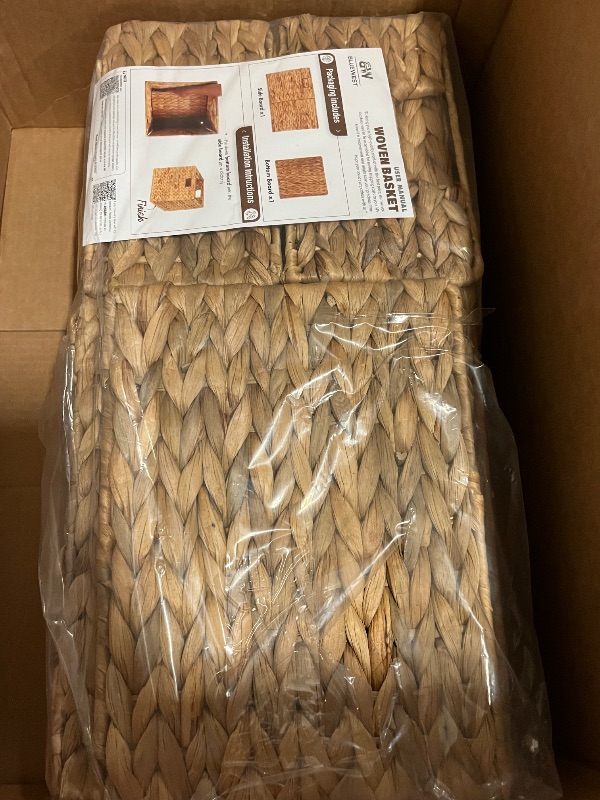 Photo 1 of 12x12in Storage Baskets Set of 4 Water Hyacinth Baskets,Foldable Handwoven Storage Cubes,Wicker Cube Baskets Laundry Organizer Totes for Home
