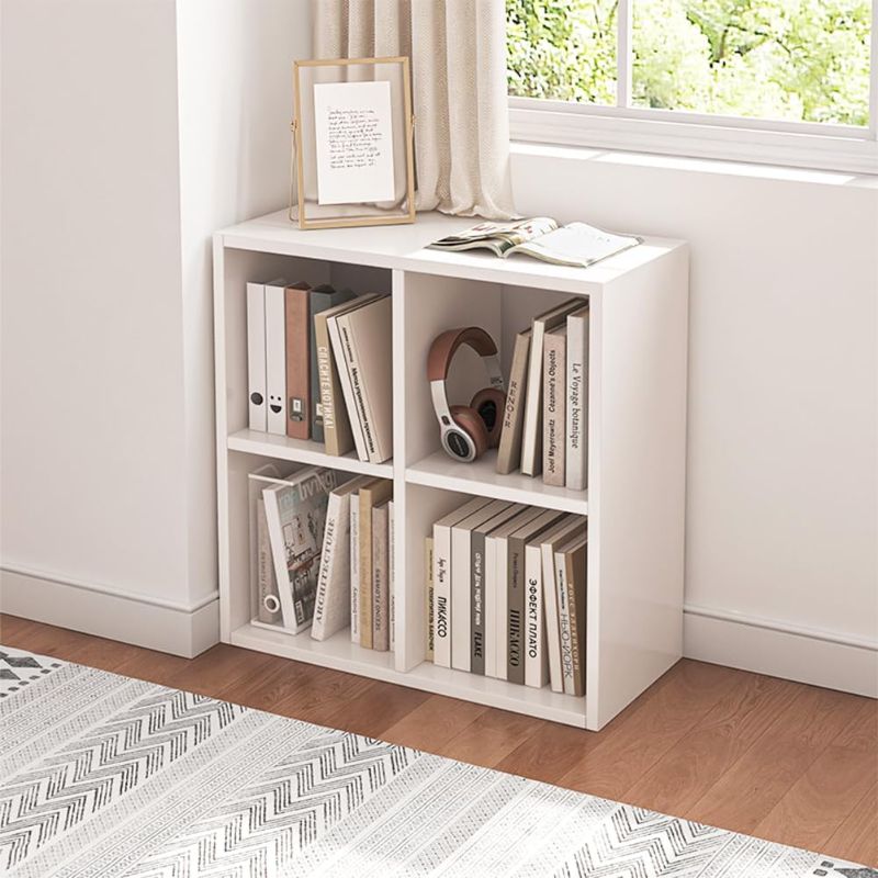 Photo 1 of 4 Cube Organizer Bookcase - Fabric Storage Bins Container, Open Shelf Simple Compartments Bookshelf, White