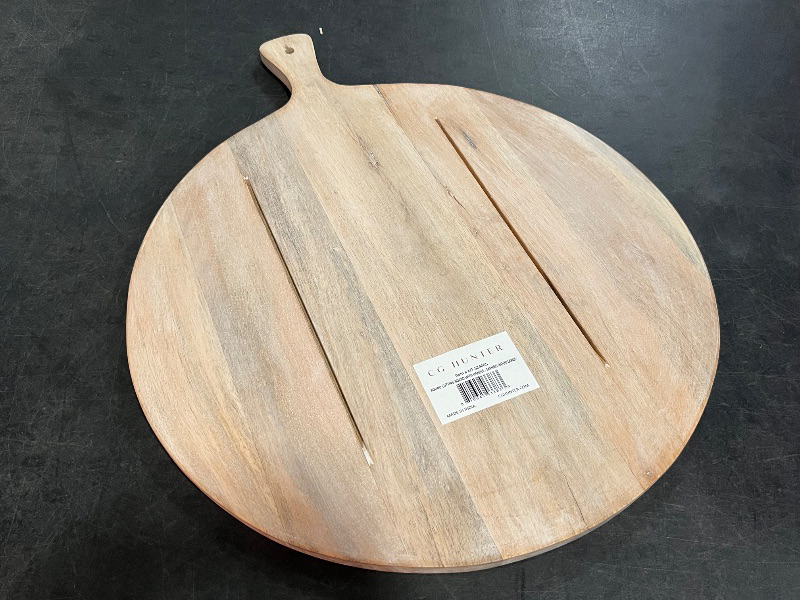 Photo 1 of CG Hunter Wood Cutting Board 22in Handmade Round Serving & Chopping Board Paddle with Handle, Premium Home Decor Wooden Cutting Boards for Kitchen Display & Chopping, Light Wood

