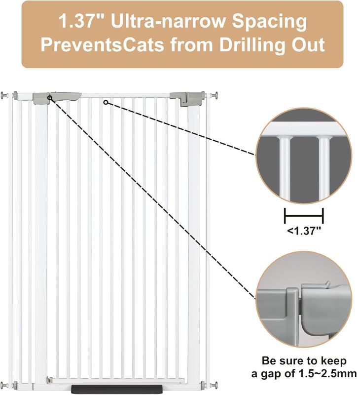 Photo 1 of 51.18" Extra Tall Cat Gate for Doorway, 30.5"-40" Auto Close Pet Gate Include 2.75" and 5.5" Extension Kits, No Drilling Pressure Mount Kit, Suitable for Doorways or Kitchen, New White