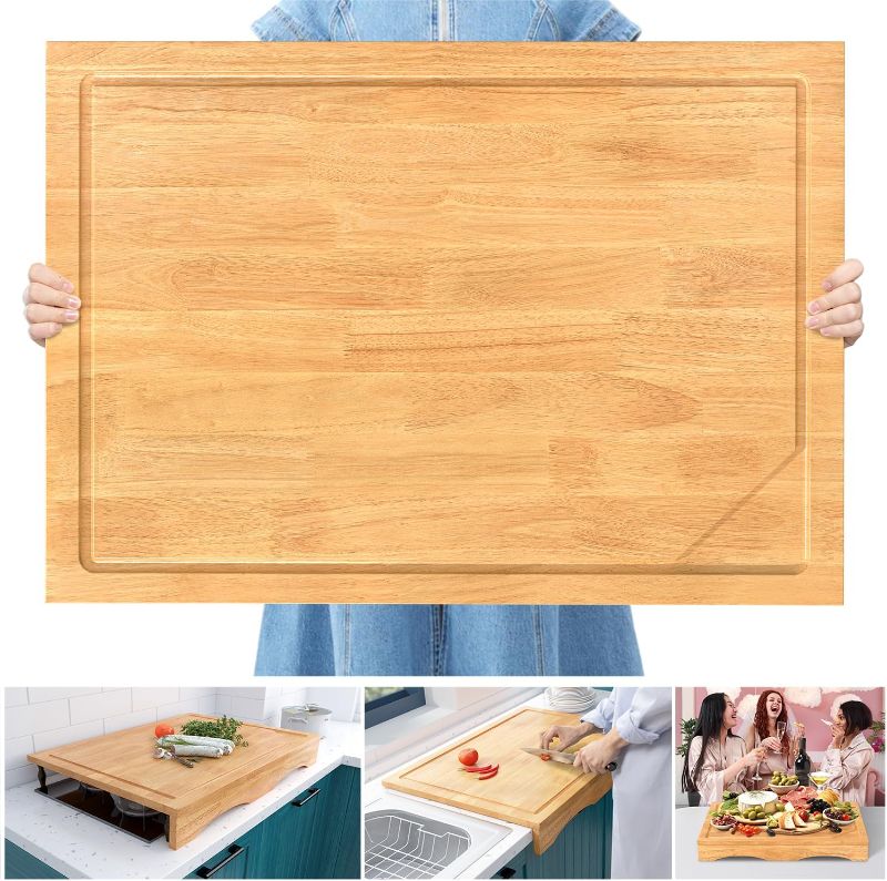 Photo 1 of 32x23.5in Extra Large Solid Wood Cutting Board and Stovetop Cover – 2-in-1 Over The Sink Cutting Board & Gas Stove Cover with Detachable Legs and Juice Groove – Ideal for Kitchen (Model 1)
