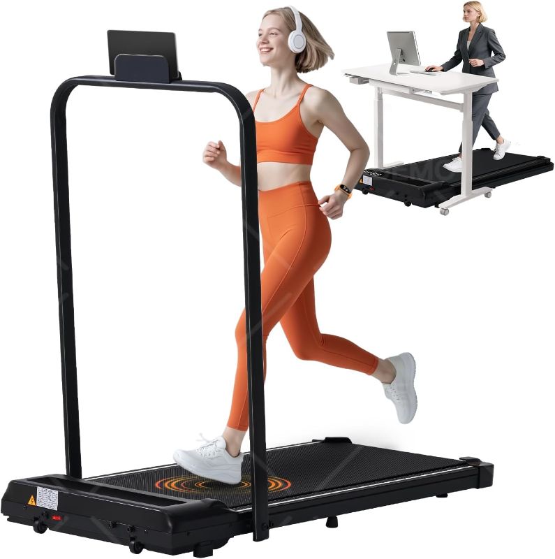 Photo 1 of Portable Compact Treadmill with Handles for Home Small Spaces, Foldable Folding Walking Pad Treadmill with Handle Bar, 3.0HP Electric Walking Pads Treadmills Home with 320LB Capacity, LED Display
