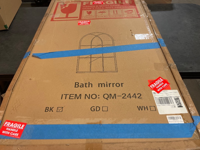 Photo 1 of Arched Window Wall Mirror, 42"x24", Decorative Mirror, Vanity Mirrors for Bathroom, Bedroom, Entryway, Living Room, Window Pane or Farmhouse Mirrors for Wall Decor, Metal Frame, Black