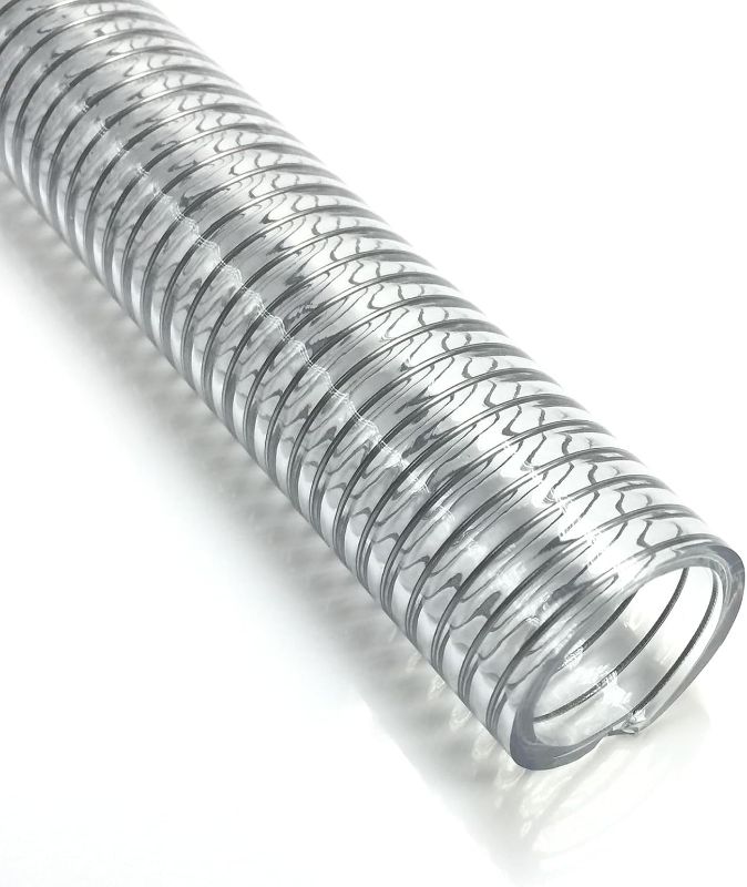 Photo 1 of Clear Wire Reinforced Suction Hose 2” ID × 2-5/16” OD - 10ft Heavy Duty Flexible PVC Spiral Steel Wire Pipe High Pressure Vacuum Vinyl Tubing for Drawing Water Oil Powder (10 ft, 2" ID)