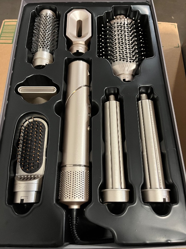 Photo 1 of 6-in-1 Hair Dryer Brush, Hair Styler with Automatic Curlers, 150,000 RPM High-Speed Negative Ionic Hair Dryer Fast Drying, Blow Dryer Brush for Curling/Volumizing/Straightening with Travel Bag, Gold