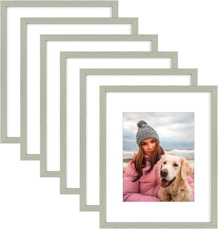 Photo 1 of AUEAR 16x20 Picture Frames Set of 6, with Mat for 11x14 or 16x20 Without Mat, Composite Wood Gallery Photo Frames with Plexiglass, Wall Mounting (Light Grey)
