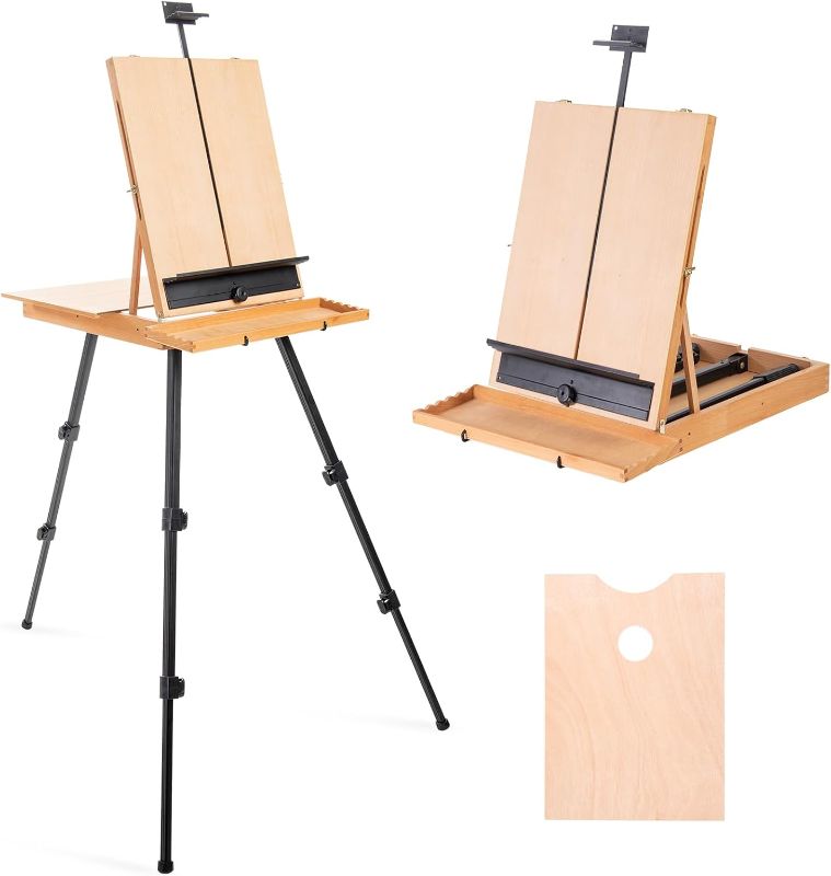 Photo 1 of Falling in Art Large French Style Easel - Portable Field and Studio Sketchbox, Plein Air Adjustable Tripod Easel with Detachable Drawer for Display, Painting, Sketching