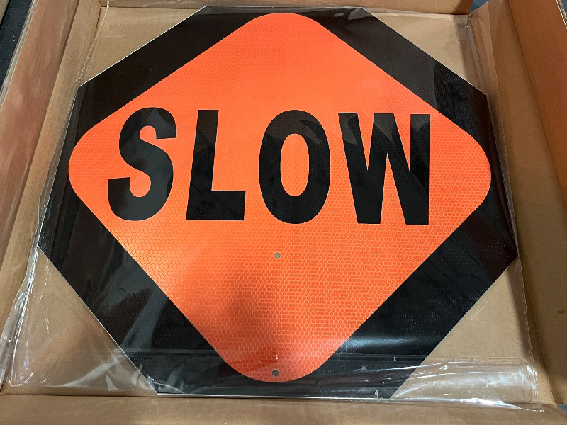 Photo 1 of 18x18 Inch Stop/Slow Paddle Sign with 60'' Telescopic Handle, Reflective Double-Sided Traffic Sign for Road Construction and Safety (2 PCS)