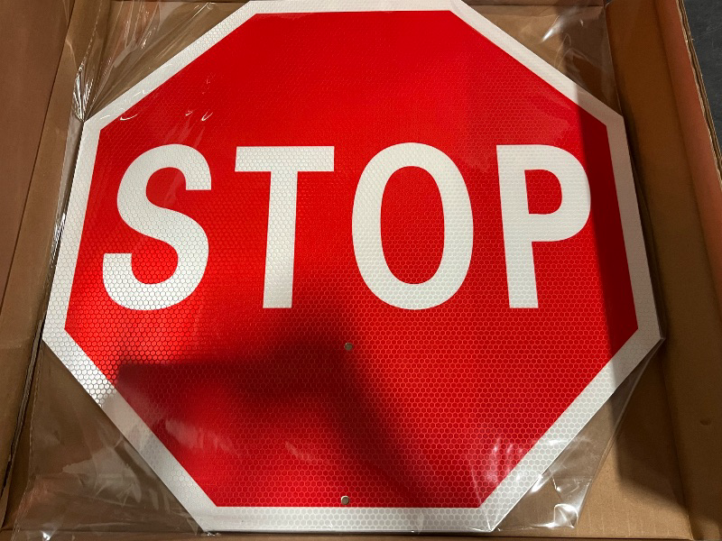 Photo 1 of 18x18 Inch Stop/Slow Paddle Sign with 60'' Telescopic Handle, Reflective Double-Sided Traffic Sign for Road Construction and Safety (2 PCS)