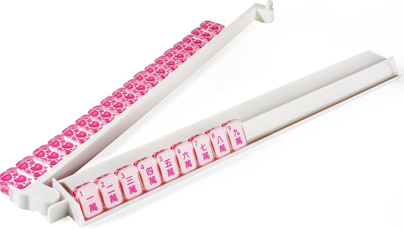 Photo 1 of 4 PCs Mahjong Racks with Pushers, 18'' Ivory White Acrylic Mahjong Tile Racks/Trays/Holders Set of 4, Modern American Mahjong Tile Racks with Built-in Pushers (White)