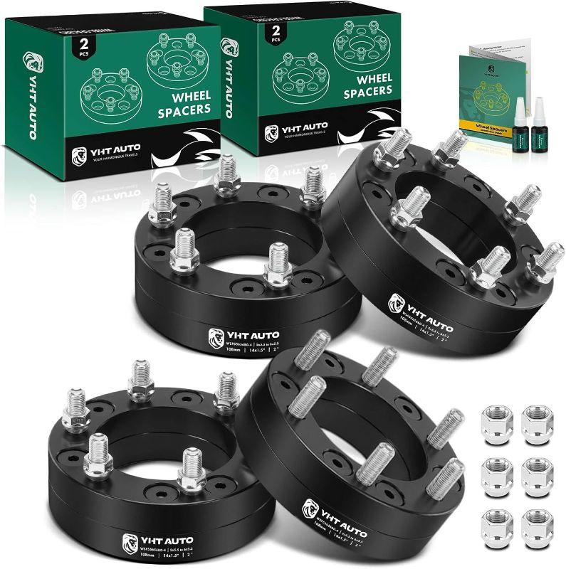View 1 of YHTAUTO 5x5.5 to 6x5.5 Wheel Adapters 2 Inch Compatible with Ram 1500 2011-2018, Dodge Dakota 2004-2011, Ford, Jeep, Tire Adapters w/ M14x1.5 & 12.9 Grade Studs, 108mm Center Bore 4PCS
