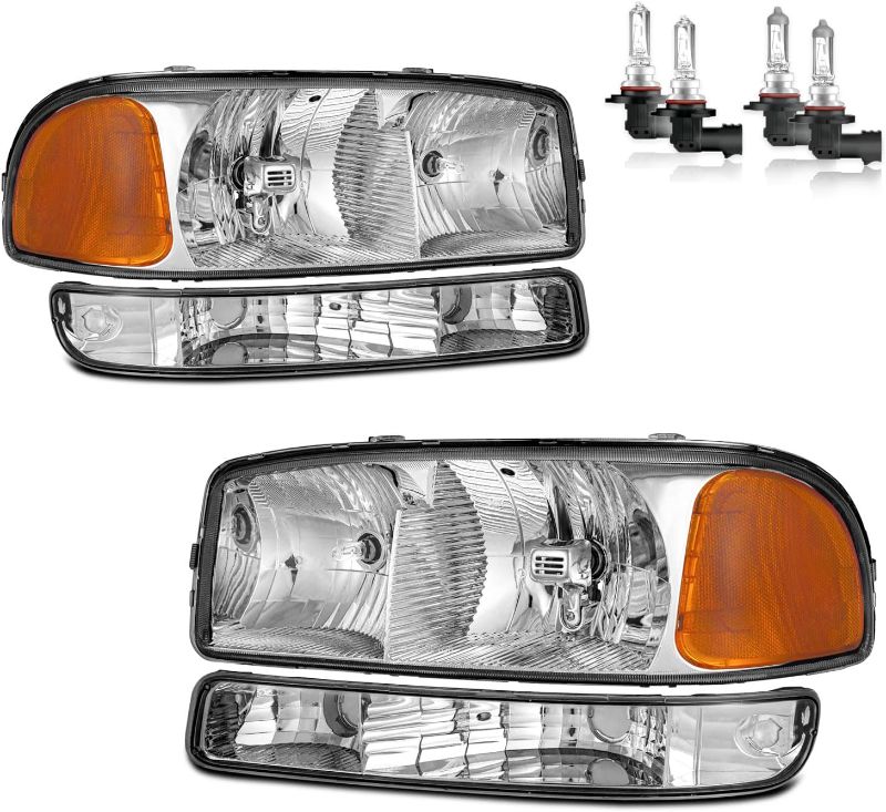 Photo 1 of Headlights Assembly for 99-07 GMC Sierra, Compatible with 99-06 GMC Yukon Headlamp Replacement Chrome Housing Driver & Passenger Side
