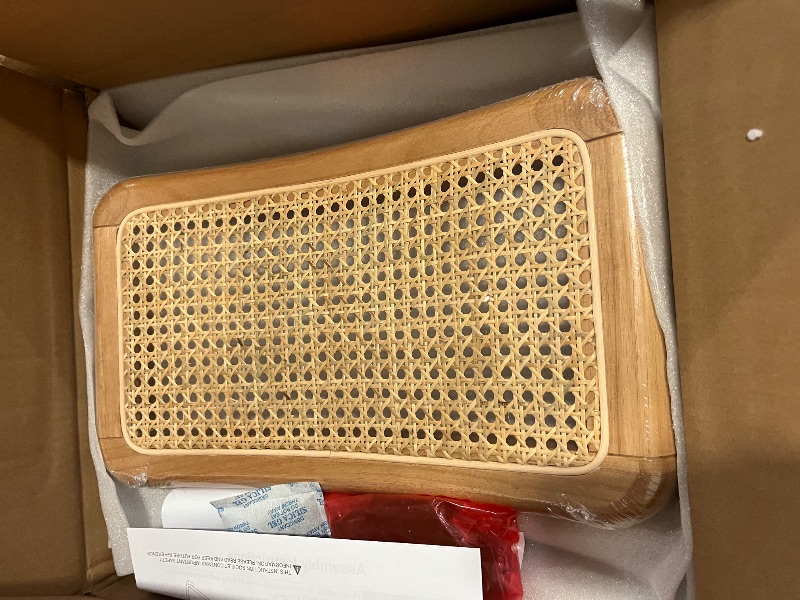 Photo 1 of Alunaune Modern Mid Century Dining Chairs Set of 2, Upholstered Natural Rattan Kitchen Chairs Accent Chair, Armless Side Chairs with Metal Chrome Legs for Bedroom Living Room-Brown
